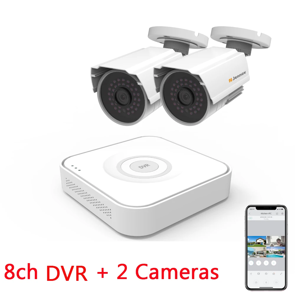 2 Pcs Cameras Jennov 1080P 4ch Домашняя безопасность DVR IR-Cut камеры видео система видеонаблюдения CCTV Открытый AHD безопасности аудио комплект P2P NVR открытый - Цвет: 2 Pcs Cameras