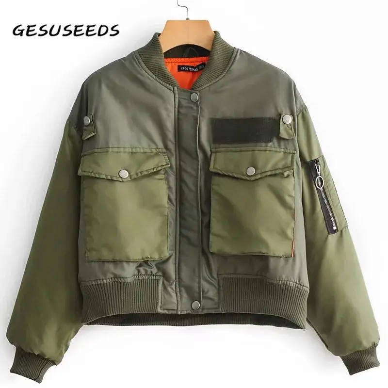 Весна 2020 ветровка Женская куртка в стиле милитари бомбер Повседневная Длинная