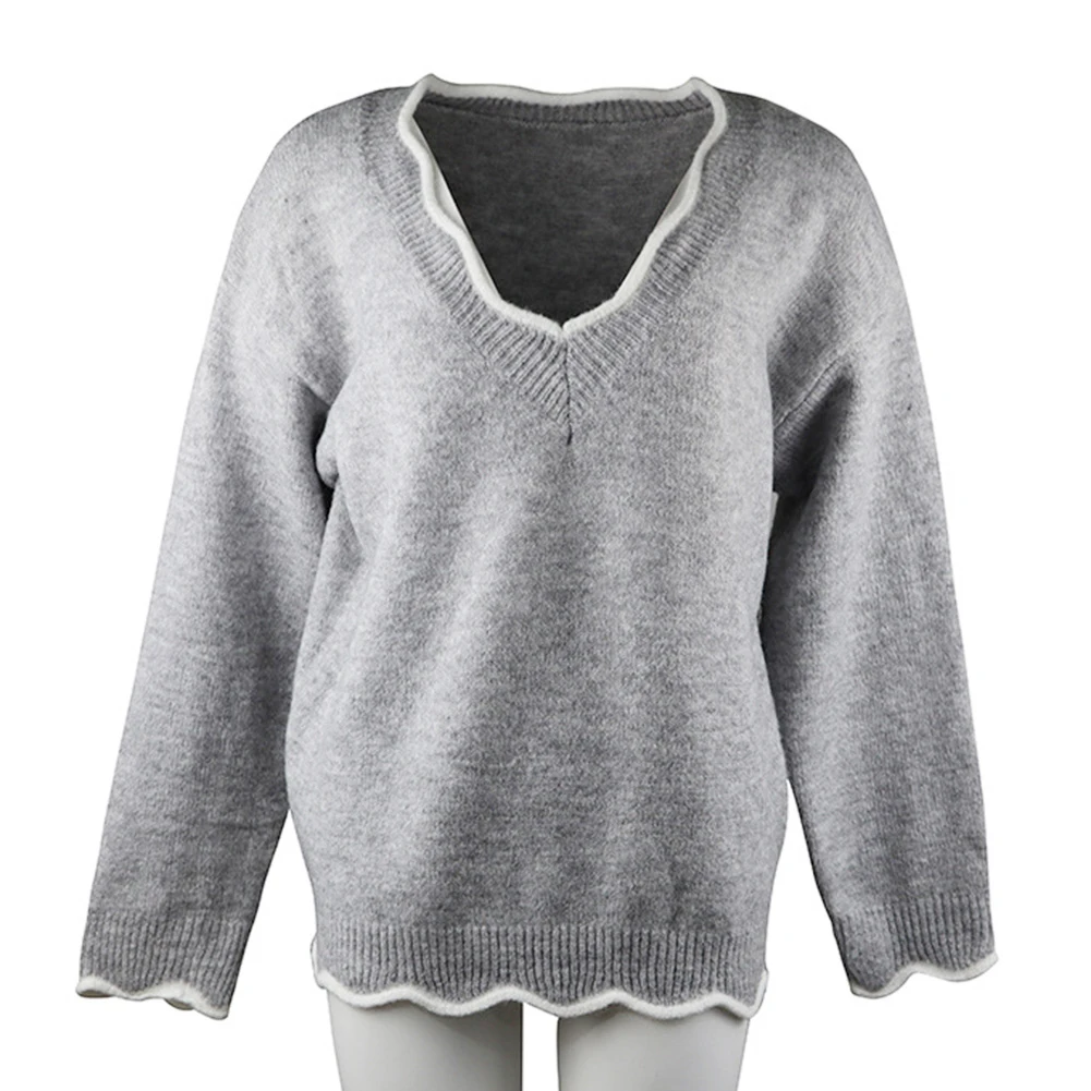 2019 свитер с длинным рукавом сплошной цвет v-образный вырез сексуальный свободный