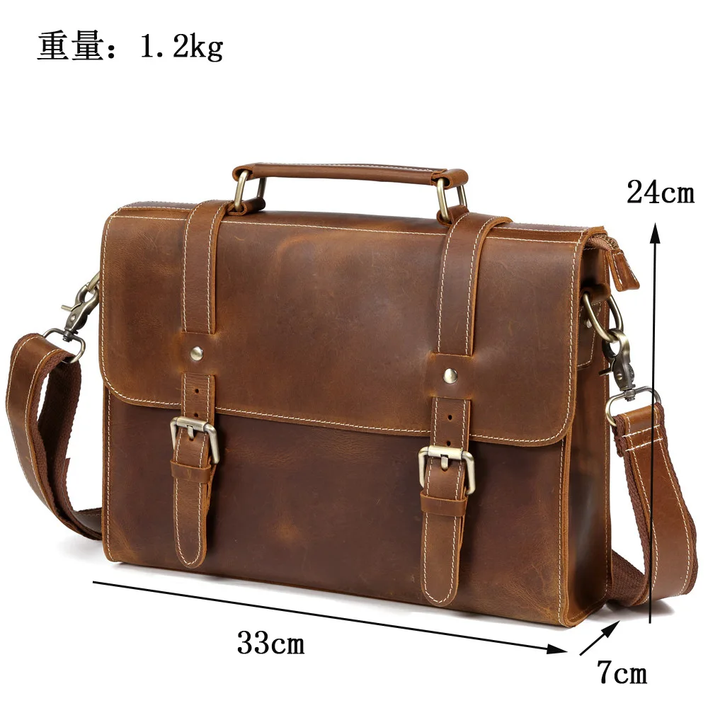 Genuine Leather Men's Briefcase 13 Inch Laptop Tote Business Shoulder Messenger Bag Portfolio Document Casual Crossbody Hand Bag