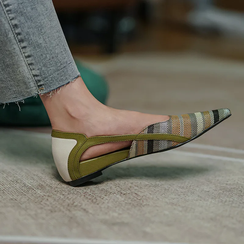 

New Genuine Leather Women's Shoes Fashion Slip-On Spring/Autumn D'orsay Flat Shoes Pointed Toe Thick Heel Shoes Woman Size 34-40