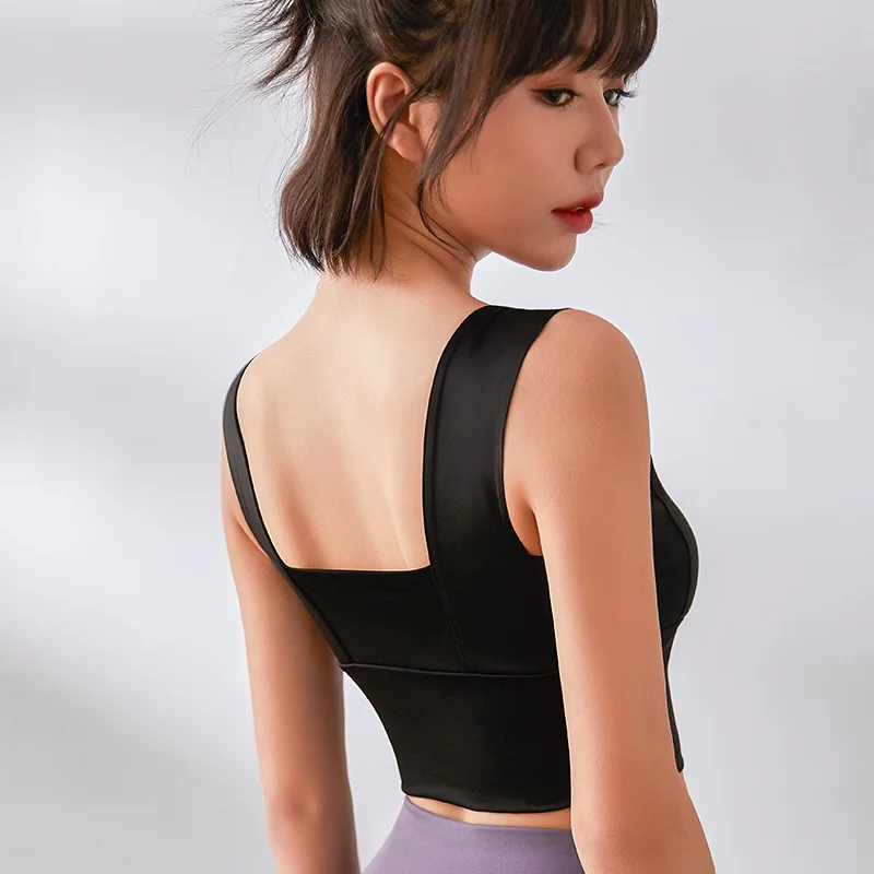 

Women Shockproof Sports Bra Running Workout Gym Top Gathering Widened Shoulder Belt Bra Short Vest Tops Yoga Bra