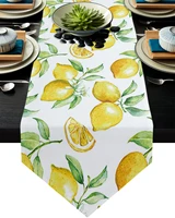 watercolor lemon fruit white yellow table runner decorative tablecloth long table cover for wedding party table flag home decor