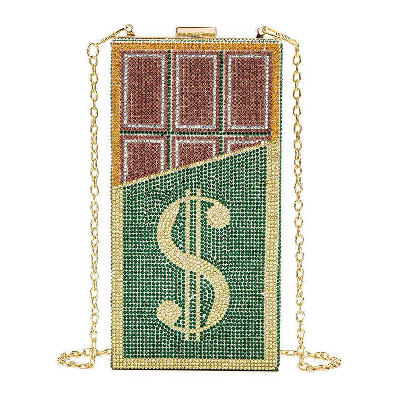 

New Designer Clutch Dollar Bling Women Chocolate Diamond Evening Purse and Handbag for Female Party Wedding Money Clutch Flaps