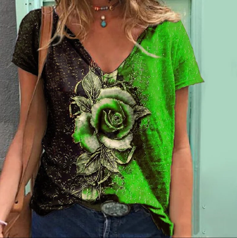 

Women Summer T Shirt Vintage Valentines Heart Print Short Sleeve Tees Casual Flower Printed Shaped Faded Pullover Tops 510730