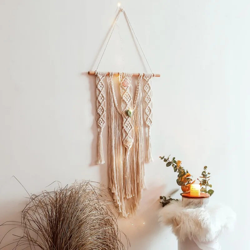 

Macrame Wall Hanging Tapestry Boho Cotton Woven Macrame Backdrop Wall Hang Art Decorations for Party Dorm Bedroom Living Room