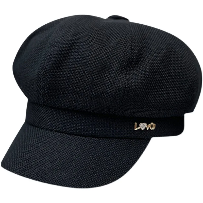 Diamond Love Fashion Octagonal Hat Women Korean Painter Hat Girl Cotton Linen Newsboy Big Size Beret 54cm 56cm 57.5cm 59cm 61cm