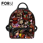 Винтажный кожаный мини-рюкзак FORUDESIGNS, кошелек, Женская стильная сумка через плечо, разноцветные готические повседневные рабочие рюкзаки с принтом черепа