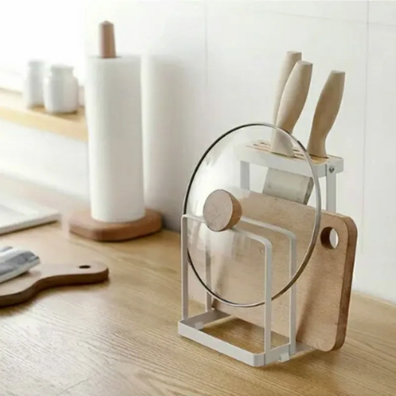 

Countertop Iron Wood Multi-Function Japan-Style Knife Rack Kitchen Supplies Storage Rack Pot Cover Storage Rack Tool Shelves