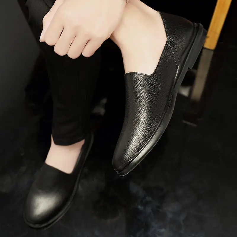 

men casual business dress black genuine leather shoes slip-on driving oxfords boats shoes gentleman loafers zapatos moccasins