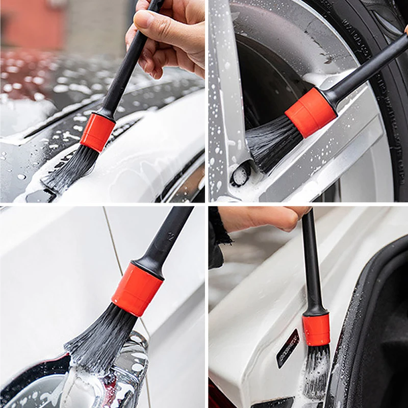 

5pcs /Set Car Cleaning Brush Natural Wild Boar Detailing Hair Brushes For Car Wheels Dashboard Air Outlet Glass Cleaning Tools