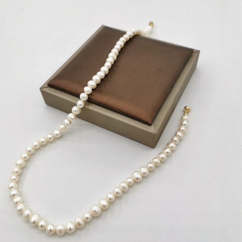 

6mm White Freshwater Pearl Necklace 14K Gold Filled Magnet Clasp Pearls Beaded Collier Perles Classic Elegant For Women Necklace