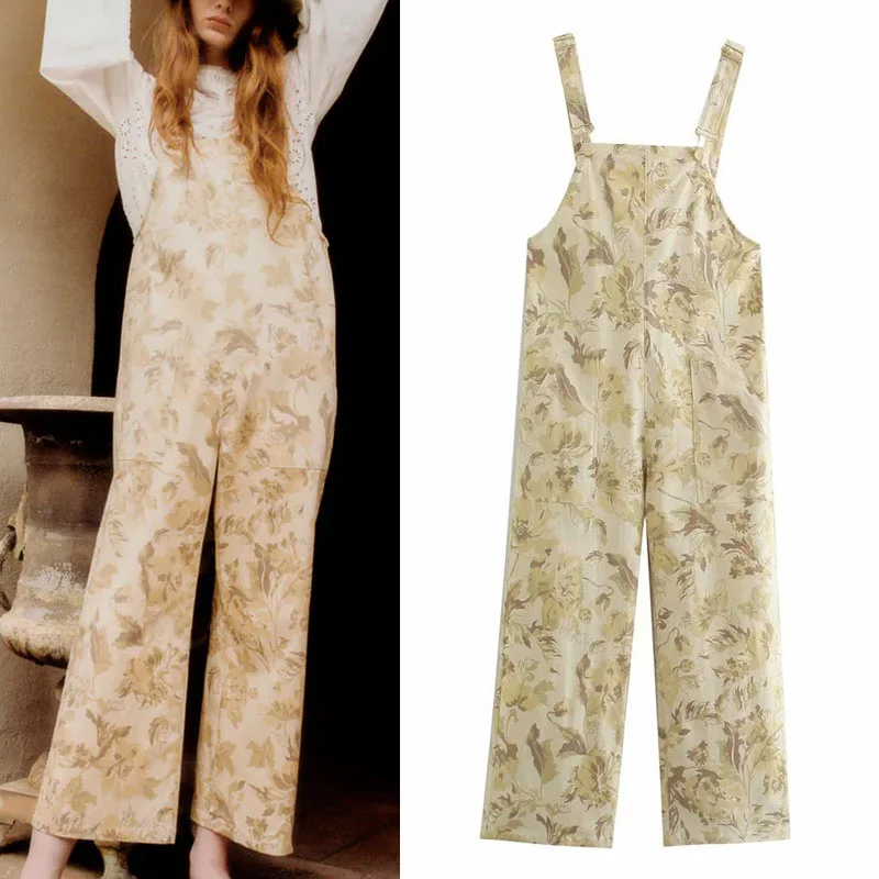 

Женский винтажный комбинезон на широких подтяжках, с цветочным принтом
