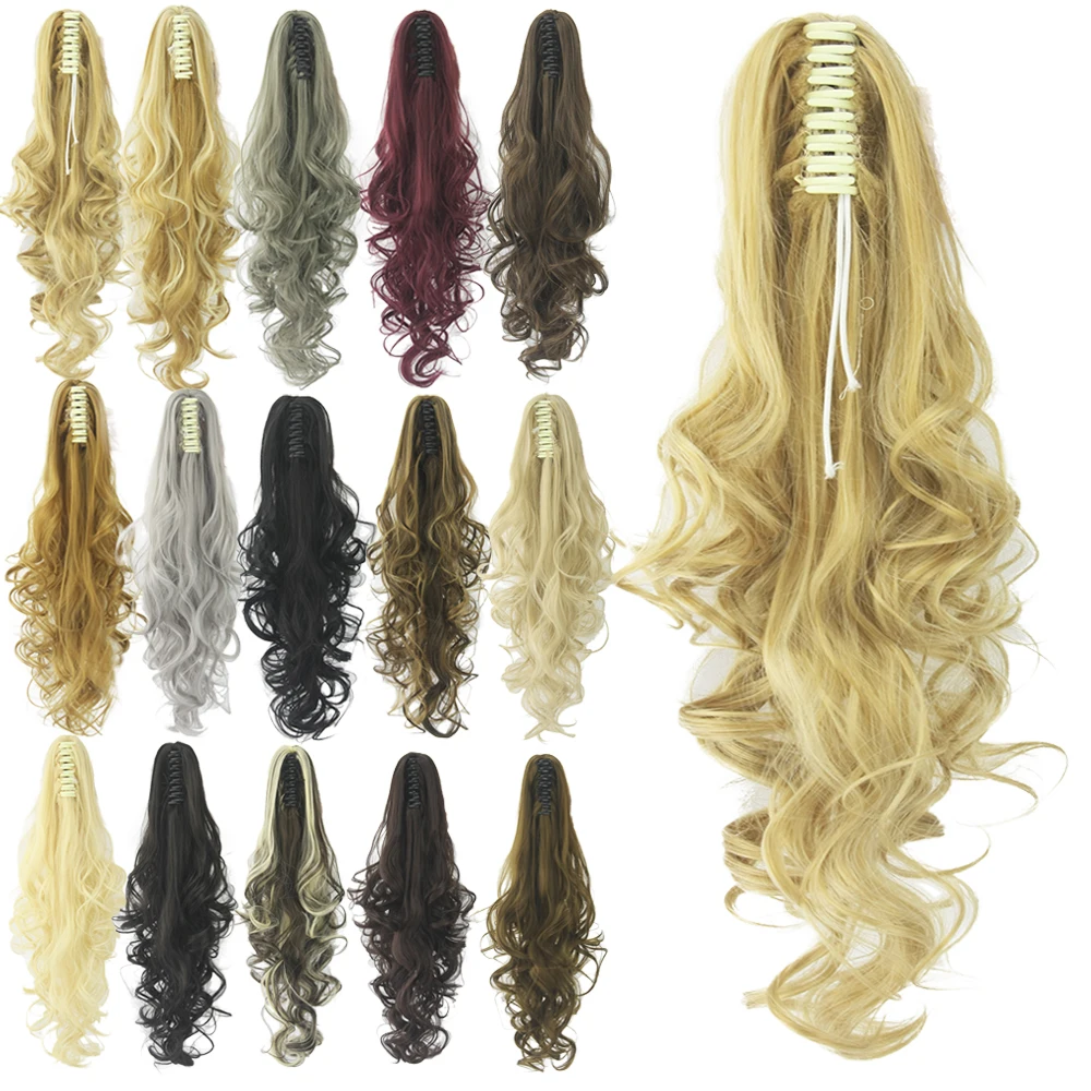 

Soowee Long Black Blonde Curly Clip on Hairpiece Extension Clip Pony Tail Synthetic Hair Claw Ponytails Hair Piece