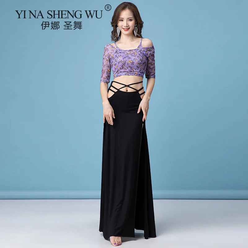 

New Style Belly Dance Costume Woman Wear Dancing Practice Suit Girl Printing Tops High Split Long Skirt Belly Dance Performance