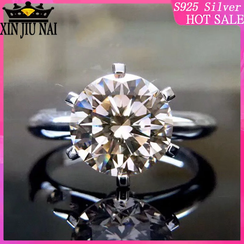 

925sterling silver Crown six claw single diamond one carat women's very simple ring live selling Red Riding silver 925 ring mens