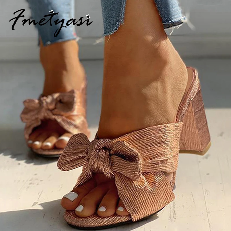 

Sandals Chunky Heels Hot Sale Fashion PU Butterfly-knot Super High Heel Women's Heel Shoes Shallow Slip-on Height Increasing