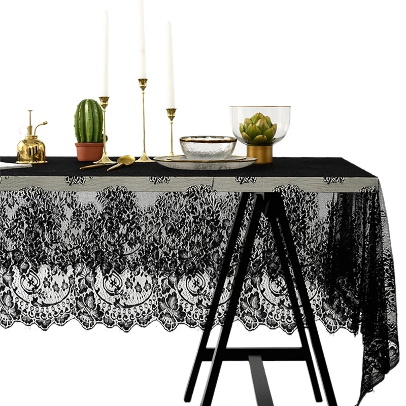 

Кружевная скатерть в цветочек с ресницами, винтажная сетчатая Тюлевая скатерть, свадебное украшение