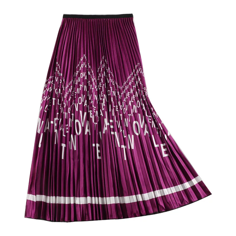 D92 летняя Новинка высокая талия тонкая плиссированная юбка с буквенным принтом