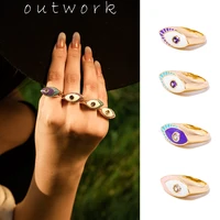 new ins creative cute colorful double layer love eye ring vintage drop oil metal eye rings for women girls fashion jewelry