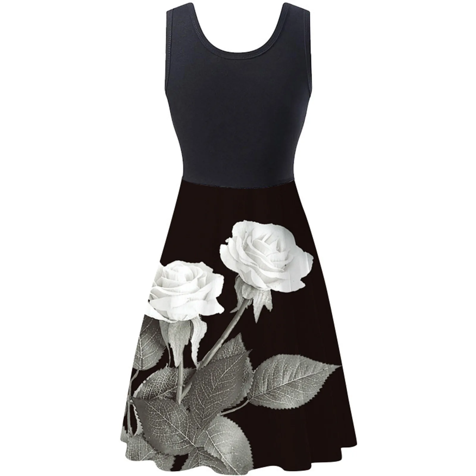 

Dresses For Women 2021 Summer Casual Sleeveless Round Neck Printing stitching Dress Female High Waist Party Dress#35