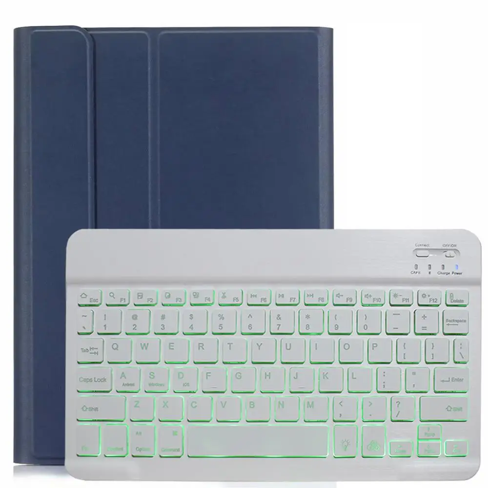 Blue with White Чехол-клавиатура с подсветкой для samsung Galaxy Tab S6 10,5 чехол T860 T865 SM-T860 чехол Съемная Bluetooth клавиатура кожаный чехол - Цвет: Blue with White