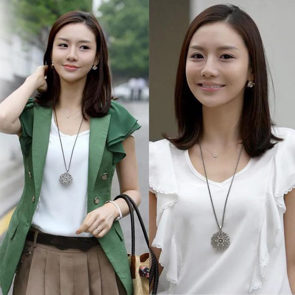 Богемное женское ожерелье Ретро стиль полый цветок кулон на свитер стразы