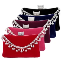 tassel beads decor soft velvet clutch handbag for women bridal wedding patry wallet long chains crossbody shoulder evening bags