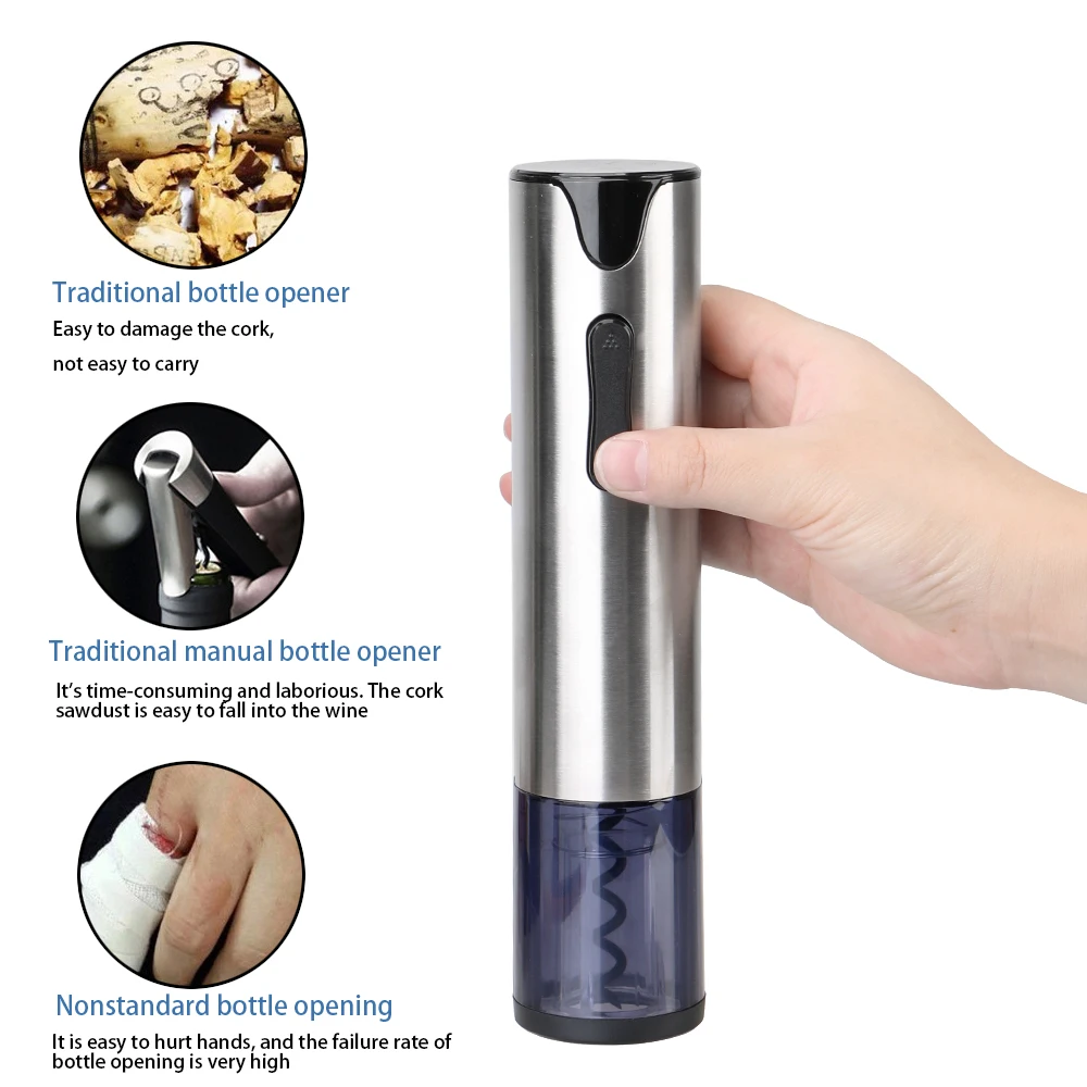 

Stainless Steel Rechargeable Automatic Corkscrew With Foil Cutter Electric Wine Opener Wine Bottle Opener