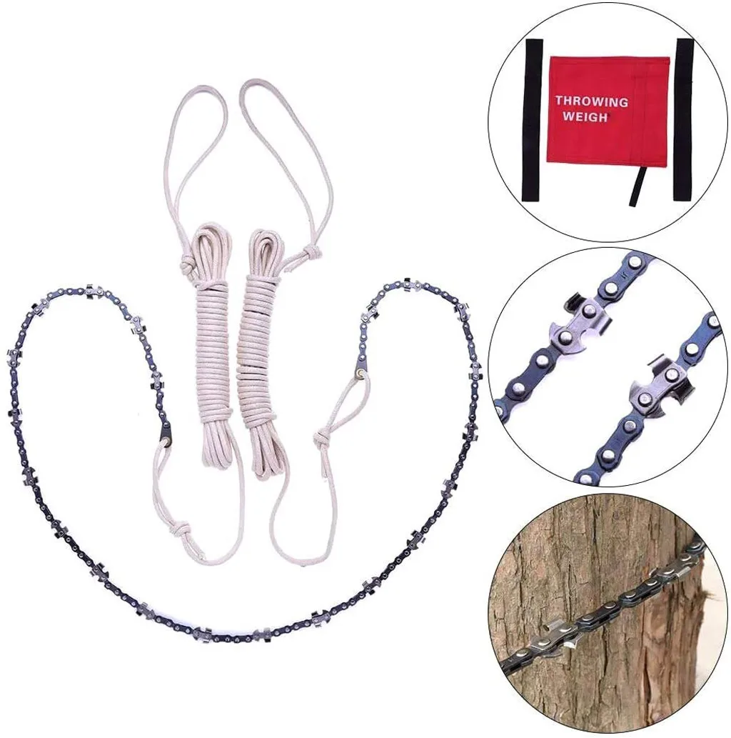 

1 Set High Reach Limb Rope and Chain Saw with 48" Chain Branch Tree Saw Trimmer Cutter Rope Outdoor Wood Cutting Tool Aug811