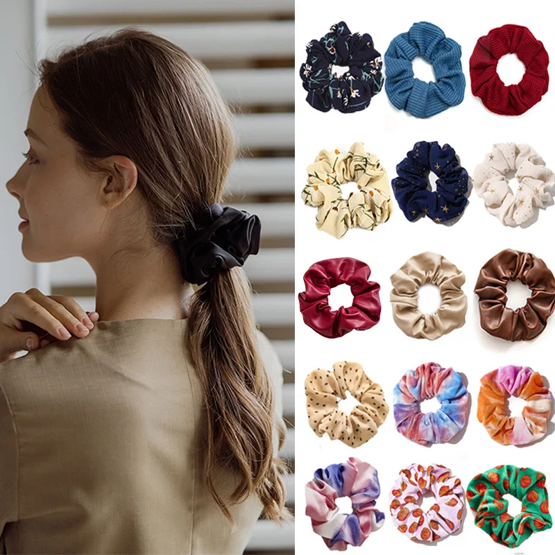

59 Style Fashion Scrunchies For Women Solid Color Printing Elastic Hair Band Girl Ponytail Hold Ties Hair Accessories wholesale