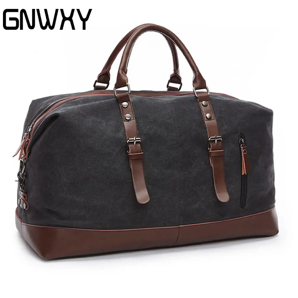 

GNWXY Men Canvas Travel Bags Fashion Leather Stitching Large Capacity Overnight Bag For Weekend Travel Luggage Bag Dripshipping