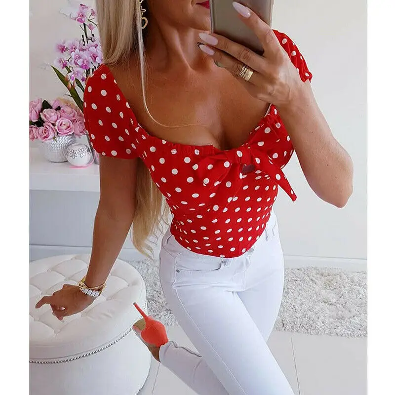 Модная женская футболка Boho в горошек с коротким рукавом женские летние