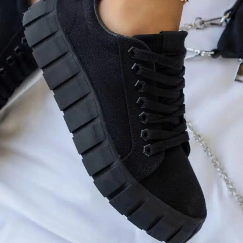 

Women Sneaker Canvas Mixed Color Lace-Up Round Toe Ladies Flat Platform Fashion Spring Outdoor Soft Comfy Female Zapatos Mujer66