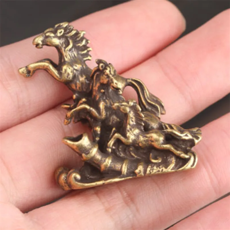 Твердая латунь бегущие лошади маленькая статуя подставка для ароматических