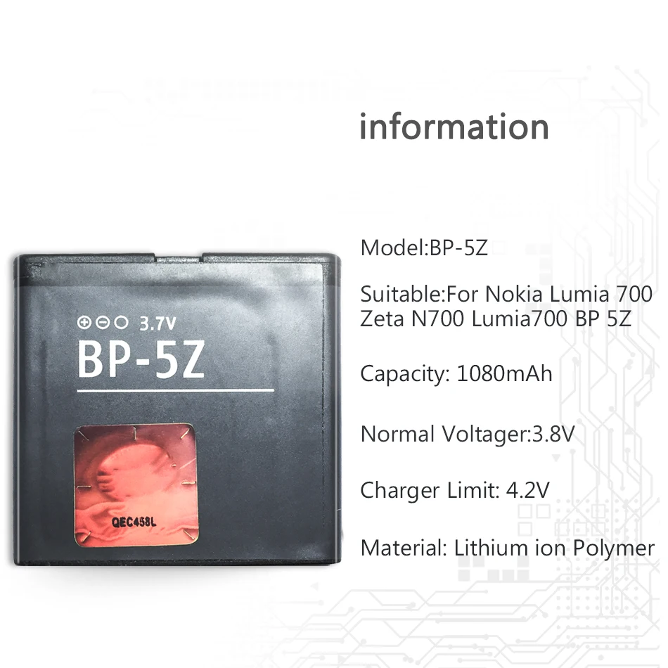 BP-5Z аккумулятор 1080 мАч для мобильного телефона Nokia Lumia 700 Zeta N700 Lumia700 BP 5Z