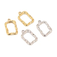 5pcs gold tone stainless steel charm hollow rectangle pendants embossing connectors for diy jewelry making necklaces findings