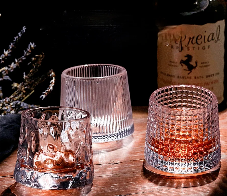 

Set of 2 Spinning Whisky Glasses Whiskey Tumblers, Old Fashioned Rocks Scotch & Bourbon Glasses Drinkware Cocktail Glass