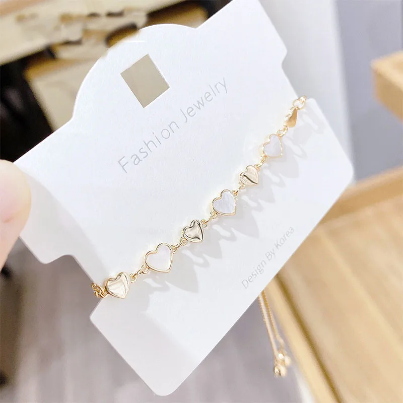 

High Quality Heart-shaped Shell Stone Crystal Lucky Bracelet for Woman Adjustable Stainless Steel Korean Cuff Bracelet Jewelry
