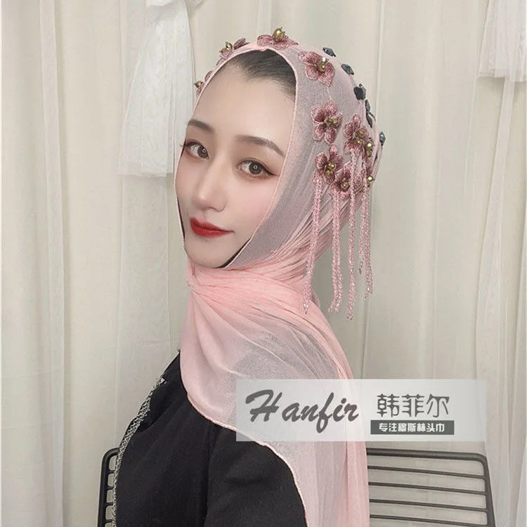 Малазийские мусульманские женские арабские хиджабы шифоновые шали с цветочной