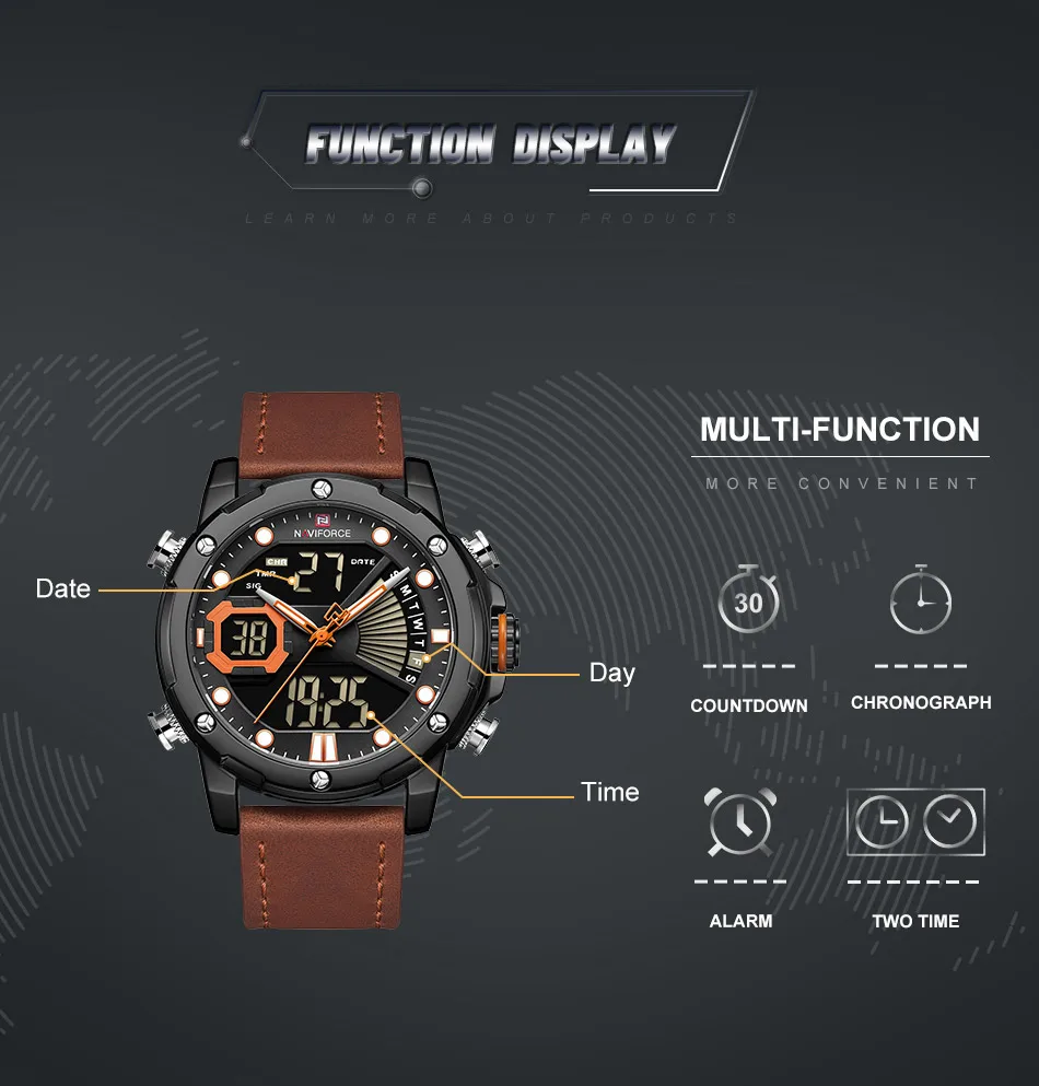 Naviforce аналоговые цифровые часы мужские мужские часы светодиодные цифровые мужские часы спортивные 30 м водонепроницаемые Модные наручные часы Мужские часы
