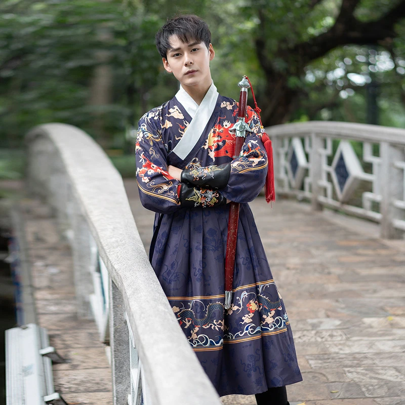 Мужское традиционное китайское платье династии Мин Цин костюм Тан с принтом