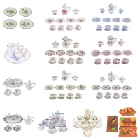 1set 112 miniature porcelain tea cup sets flower tableware kitchen dollhouse furniture toys for children tea cups dollhouse