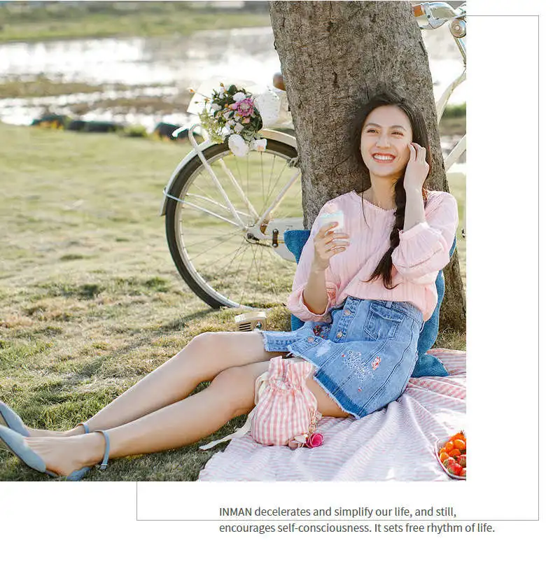 Инман Летний художественный кружева V воротник чистого хлопка пузырь 7-рубашка с рукавами Свободный рукав блузки