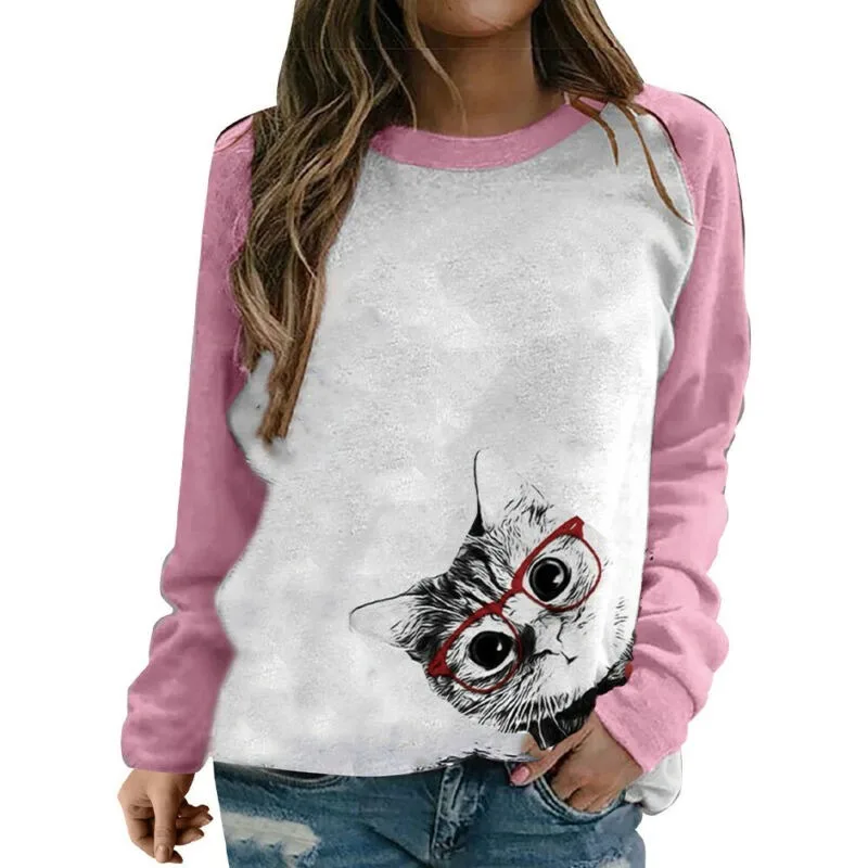 

Womens Cat Prints Pullover Tops Ladies Long Sleeve T Shirt Sweatshirt Blouses UK