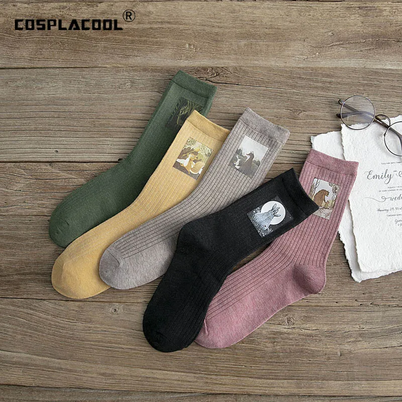 Милые женские носки Харадзюку с принтом животных дизайнерские милые