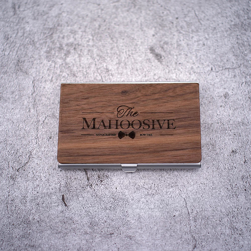 

Wood business card Holder Stainless Steel Pocket New Business ID Credit Card Case Metal Fine Box Holder