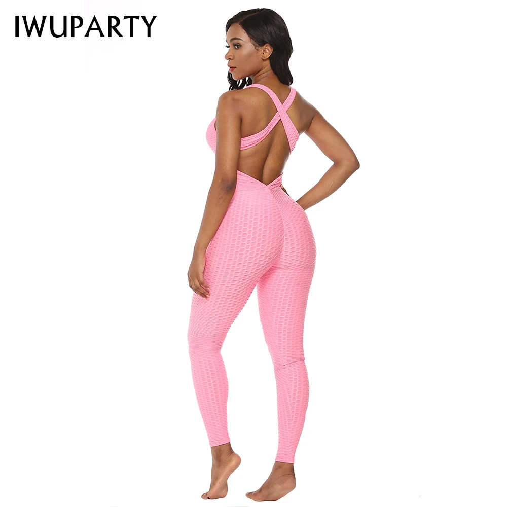 IWUPARTY цельный розовый жаккардовый комбинезон сексуальные спортивные костюмы с