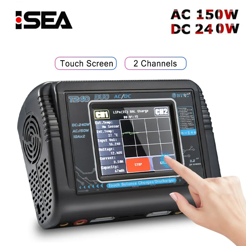 HTRC T240 Duo зарядное устройство Dis зарядное устройство AC 150 Вт DC 240 Вт 10A сенсорный экран двухканальный Lipo баланс зарядное устройство для RC модели игрушек