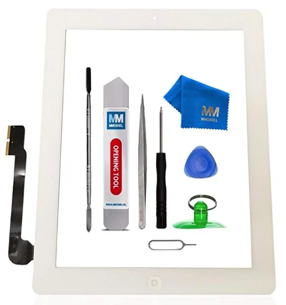 White MMOBIEL для IPAD 3 белый/черный дигитайзер сенсорного экрана передняя стеклянная сборка дисплея-включает в себя кнопку Home и гибкий+ держатель камеры - Цвет: White